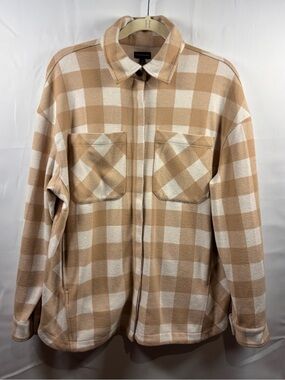 Buckle Beige and White Plaid Button Down Shirt Jacket